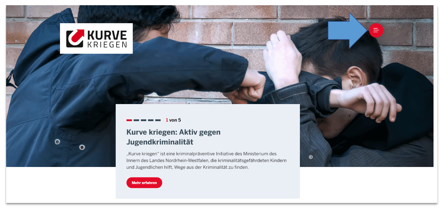 Screenshot Startseite Erklärung Heroslider und Burgermenü